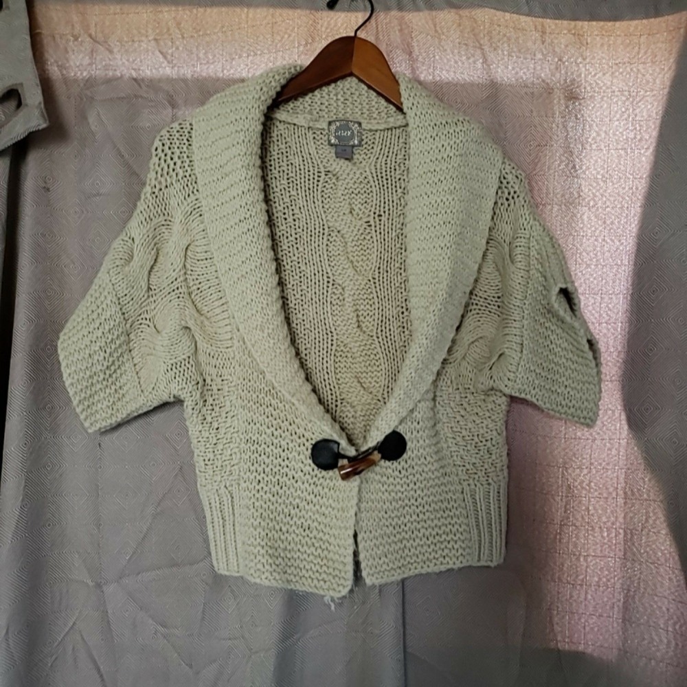 XXI Cardigan Sweater Womens Petite Small White Shawl Collar Short Sleeve Cable